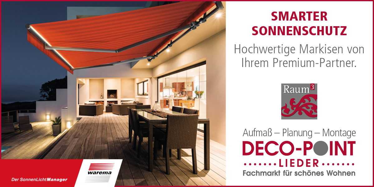 Smarter Sonnenschutz. Eine Markise an einer Hausfasade.